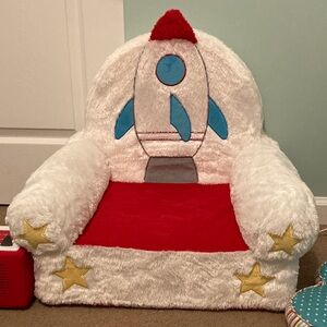 Plush Rocket Ship Toddler Chair - White, Red, Blue, Gold Stars